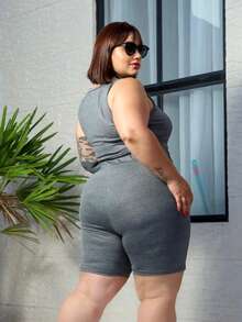 URBAN FITNESS Suplex Plus Size Solid High Support Sports Bra - 灰色 - 查看 3