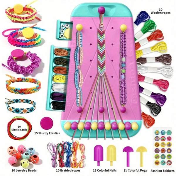 Friendship 2-In-1 DIY Bracelet Making Kit, 10 Pre-Cut Wool Thread And 10 Woven Rope Can Be Edited For Two Different Kinds Of Rope, Suitable For Girls Ages 6-14 Years Old Birthday Gifts