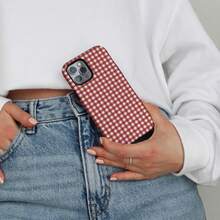 Plaid Patchwork Phone Case, Cute Red Autumn Phone Case, Compatible With IPhone 17 Pro Max, 16 Pro, 15 Plus, 14 Pro Max, 13, 12, 11 - Rose Red - View 2