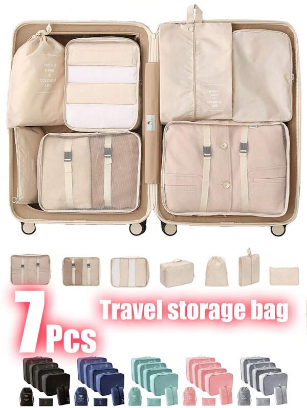 7-1pc Travel -Luggage Organizers Compression Travel Packing Organizers Bag For Carry On Suitcases Travel Organizer For Clothes Luggage Storage Bag Set Packaging Bag For Cruise Holiday Beach Vacation Stuff Summer Travel Essentials For Ladies Woman Suitcase Underwear Bag Room Decor
