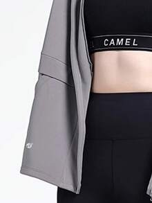 CAMEL CROWN 女士带帽瑜伽外套，保暖内衬，宽松长袖运动上衣 - 瑪瑙灰 - 查看 3