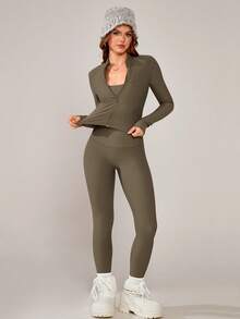 NcmRyu Set de 3 jachete sport confortabile pentru femei, toamnă/iarnă, cu talie elastică, potrivite pentru alergare, antrenament, fitness, yoga