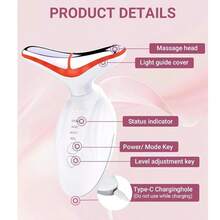 New Face And Neck Massage Tool, 7 Color LED Ladies Skin Care Facial Massager For Facial Skin Care - White, 500mAh Lithium Battery