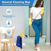3 Pack Reusable Cleaning Heavy Duty Mop Heads Commerical Replacement Mop Heads Suitable For Heavy Commercial Industrial Residential Areas Blue Cotton Looped Replace Mop Head Deep Blue - 深藍 - 查看 3