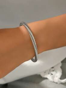 1pc Elastic Stainless Steel Men's Bracelet - Silver - View 4