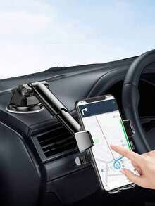 Universal Car Phone Holder, Suction Cup Car Mount Bracket, Multi-Function Telescopic Suction Cup Navigation Phone Holder For Dashboard - Black - View 2