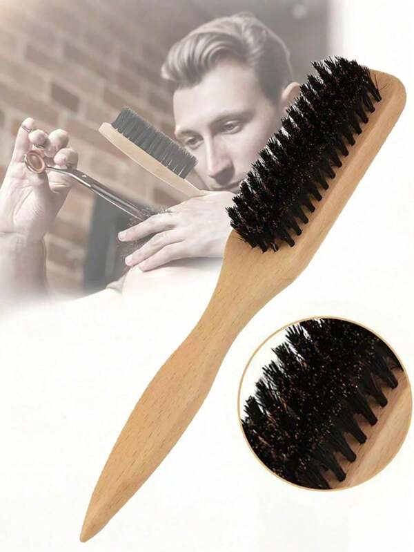 1 pieza Cepillo de cerdas de jabalí para cabello y barba para hombres y mujeres, cepillo profesional de peluquería para estilizar, limpiar y suavizar el cabello, con cerdas suaves para un peinado liso, recogido y acabado brillante en todo tipo de cabello, grueso o fino, para el control del cabello y los bordes.