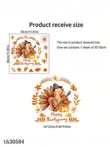 1pc Halloween Adorable Turkey & Pumpkin Maple Leaf -PVC Self-Adhesive Waterproof Removable Bathroom Decal , Suitable For Toilet Lid Sticker, Window Sticker,Bedrooms, Home Decoration, Festive Decoration, Etc