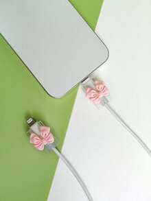 2 件蝴蝶结设计 USB 数据线，带透明保护头，兼容 20W Apple 充电器数据线保护器、充电器配件、手机配件 - 粉色 - 查看 1