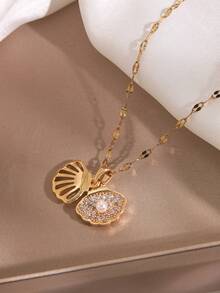 1 Set Ozean-Elemente-Stil weiße Kunststoff-Perlenkette mit Edelstahl-Muschel- und Seestern-Anhänger, geeignet für den täglichen Gebrauch von Frauen oder den Strandurlaub