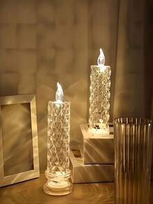 1pc Battery Powered LED Rose Pattern Candle Light - Suitable For Birthday, Wedding And Party Decoration, Glowing Candle Light