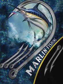 Marlin Fishing Graphic Hoodie, Casual Polyester Crew Neck Pullover, Slight Stretch Knit Fabric, Regular Fit, With Shark Pattern, For Outdoor Leisure Comfort Style, Spring/Fall Season