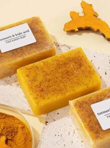 姜黄和水杨酸，柠檬姜黄和水杨酸亮肤皂，天然有机姜黄面部和身体清洁皂，适用于面部和身体，深层清洁并柔滑肌肤。