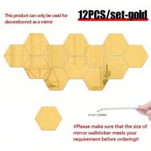 12/24/48pcs Hexagon Acrylic Mirror Wall Stickers, Removable Decorative Mirrors, Self-Adhesive Hexagonal Shaped Art Ornaments For Home Decor Wall Decor Room Decor Personalised Stickers