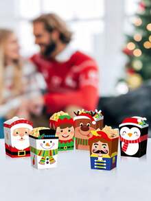 12 pezzi/1 pezzo Scatole per popcorn natalizi - 6 disegni, maglione brutto, pupazzo di neve, Babbo Natale, scatole di carta per regali di Natale a forma di elfo per popcorn, biscotti e dolcetti, forniture per regali di Natale, decorazioni natalizie, pigiami natalizi, regali di Natale, decorazioni natalizie