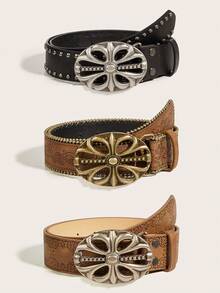 1条波西米亚西部复古串珠腰带，适合所有季节——春、夏、秋、冬，日常穿着、通勤皆宜，可搭配牛仔裤、休闲裤，也适合情人节、万圣节、音乐节、圣诞节、返校季、户外活动等场合。 - 壓花紋橢圓扣串珠淺棕色 - 查看 12