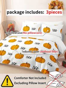 Bộ 3 vỏ chăn in kỹ thuật số hình bí ngô ma dễ thương Halloween (1 vỏ chăn & 2 vỏ gối) Bộ chăn ga trải giường mềm mại và thân thiện với da cho gia đình, Bộ ga trải giường cho mọi mùa Quà tặng Halloween - Nhiều màu - Xem 8