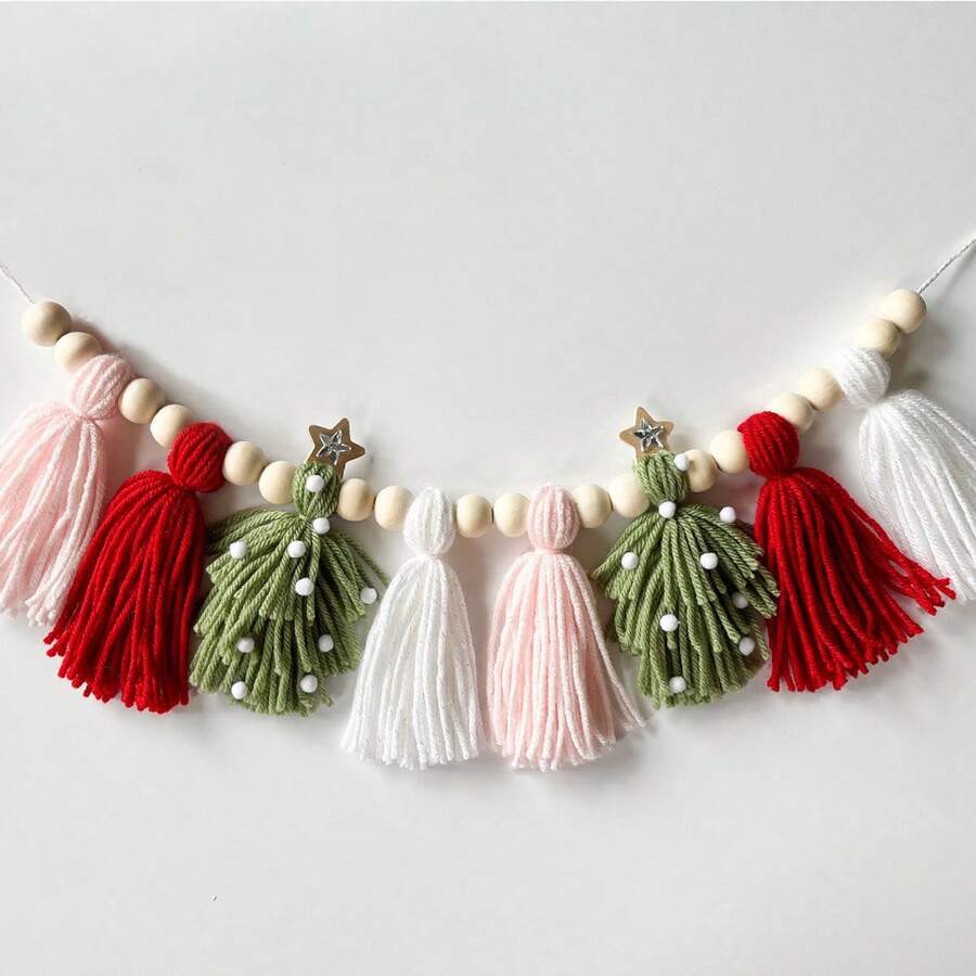1 Peça Guirlanda de Borla Fofa de Natal em Rosa, Vermelho, Verde, Branco, Adequada para Decoração de Natal, Vitrine, Decoração de Quarto