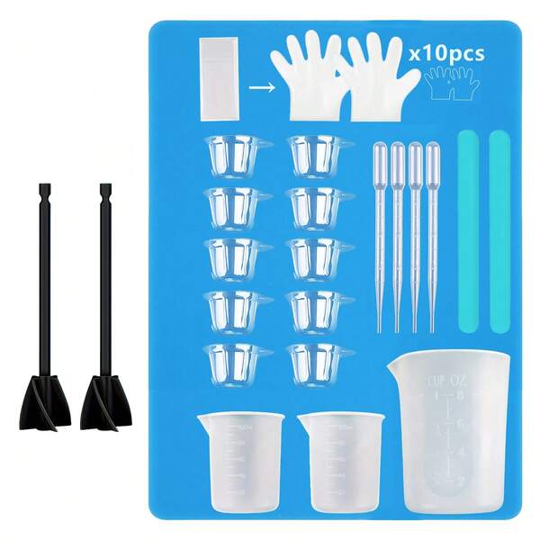 2 Sets Silicone Mold Making Kit - 3pcs Epoxy Resin Measuring Cup, 1 Set Crystal Dropper, Home Decor Resin Crafts