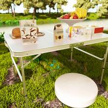 HSHa 2ft/2.5ft/3ft/4ft Folding Table, Aluminum Foldable Rectangle Camping Table, Portable Adjustable Garden Furniture, Outdoor Picnic Travel Table, Kitchen Work Table - White-90cm - View 8
