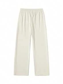 男士针织直筒裤，字母印花，休闲高街风格，宽松版型，适合春秋夏 - 杏色 - 查看 3