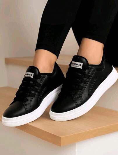 Tênis Moleca Feminino estiloso casual Feminino elegante macio e confortável dia dia  Simples    Casual    Couro PU    Amarrar  Divisão    Casual  Ar livre