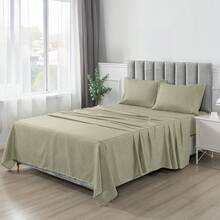 Lux Decor 4 Pc Stripe Bed Sheets High GSM Brushed Microfiber Sheets - Elevate Your Sleep Experience With Deep Pocket Bedding Sheets & Pillowcases-Graduation Gifts, Home Decor, Back-To-School Gift, Valentine's Day Bedroom, Spring Bedding Refresh, Guest Room Essentials, Dorm Room Bedding, Premium Bed Linens, Easy Care Sheets, Hypoallergenic Fabric, Year-Round Comfort, Master Bedroom Update, Matching Bedding Set, Hotel Quality Linens, Everyday Use, Classic Look, Home Basic - 綠色 - 查看 3