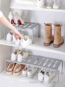 1pc/2pcs Solid Color Detachable Expandable Multilayer Storage Rack, Wardrobe Organizer Partition Shelf, Cabinet Bathroom Adjustable Divider Rack, Space Saving Rack For Kitchen Living Room Dorm, Plastic Shoe Rack