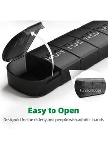 7-Day Pill Organizer Box, 1 Time Per Day, Arthritis Friendly Travel Pill Case, Medication Box With 7 Large Compartments For Vitamins & Supplements