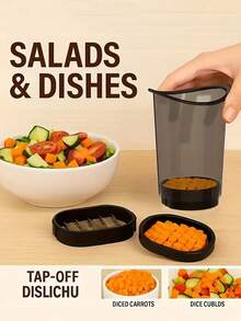 3-In-1 Manual Vegetable Chopper And Slicer Cup - Plastic Body With Carbon Steel Blades, Dishwasher , Suitable For Outdoor Camping And Kitchen, Multi-Functional Tool For Slicing, Dicing And Measuring - Great For Onions, Mushrooms And Other Vegetables