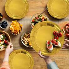 10/20/40/50/100pcs 7-Inch And 9-Inch Gold Foil Edge Paper Plates, Disposable White Paper Plates, Suitable For Birthday, Wedding, Christmas, New Year, Bridal Shower Party Supplies - Gold - View 4