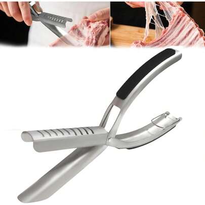 Dụng cụ loại bỏ màng sườn heo 1 món, Dụng cụ chế biến sườn heo, Dụng cụ lột da sườn nướng, Dụng cụ loại bỏ màng sườn heo bằng thép không gỉ, Thiết kế công thái học giúp chế biến sườn nướng dễ dàng.