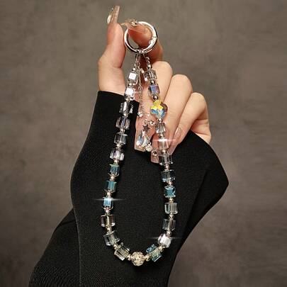 Luxury High-End Crystal Beads Bracelet Short Lanyard Strap Clip Phone Case Keychain Bag Ornaments