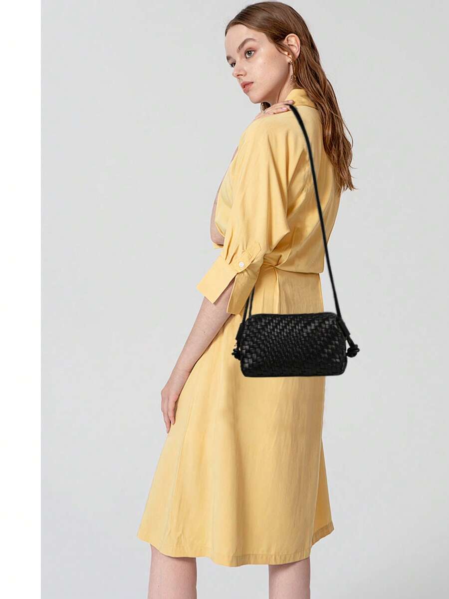 Queenoris Woven Crossbody Bags For Women,Small Super Cute Bag Cell Phone Crossbody Bags Ultra Soft Shoulder Slouchy Handbags