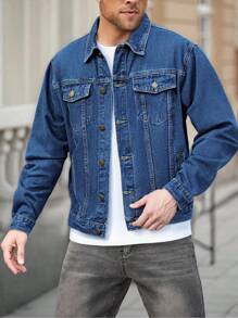 男士长袖时尚休闲街头多口袋百搭牛仔夹克，美式百搭简约牛仔外套，秋季款