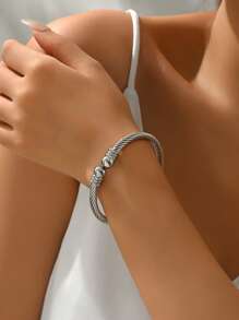 1pc Elastic Stainless Steel Men's Bracelet - Silver - View 3