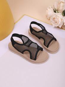 1 双时尚镂空网眼凉鞋，百搭女童凉鞋 - 黑色 - 查看 6