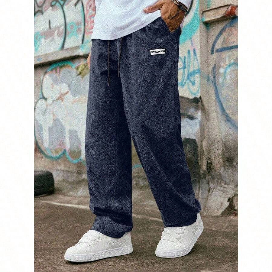 Men's Solid Color Casual Everyday Trousers Men's Streetwear Pants, Boy Friend Gifts, Back To School - 藏蓝色 - 查看 1