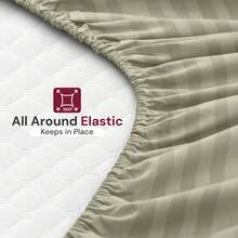 Lux Decor 4 Pc Stripe Bed Sheets High GSM Brushed Microfiber Sheets - Elevate Your Sleep Experience With Deep Pocket Bedding Sheets & Pillowcases-Graduation Gifts, Home Decor, Back-To-School Gift, Valentine's Day Bedroom, Spring Bedding Refresh, Guest Room Essentials, Dorm Room Bedding, Premium Bed Linens, Easy Care Sheets, Hypoallergenic Fabric, Year-Round Comfort, Master Bedroom Update, Matching Bedding Set, Hotel Quality Linens, Everyday Use, Classic Look, Home Basic - 綠色 - 查看 7