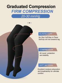 Calcetines altos hasta la rodilla para mujer con puntera abierta, compresión ligera de 15-20 mmHg, transpirables y suaves, con correa elástica antideslizante para adelgazar las piernas