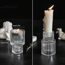 1pc European Minimalist Pink Glass Candlestick - Romantic Candle Light Prop For Home Dining Table, Candle Cup, Popular B&B Decor