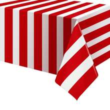 2 件红白条纹塑料桌布，嘉年华马戏团条纹防水矩形桌布，适用于节日派对、野餐装饰，54 英寸 X 107 英寸 - 紅白條紋 - 查看 11