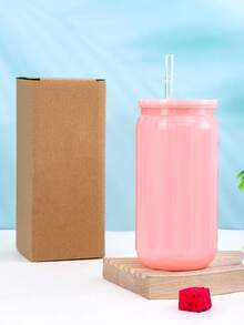 1PC/6pcs Colorful Plastic Cups With Lids And Straw PET Can Replacement For Water Bottle Shaped Cute Tumbler Drinking Plastic Cups For Party, Coffee, Milk Outdoor Sippy Cup Simple