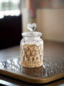 وعاء تخزين طعام زجاجي بشكل قلب 22 أونصة / 32 أونصة / 45.6 أونصة - أنيق، محكم الإغلاق، أوعية الحبوب، أوعية البسكويت، مثالي لمطبخك!