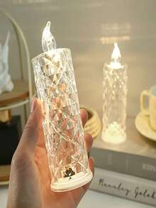 1pc Battery Powered LED Rose Pattern Candle Light - Suitable For Birthday, Wedding And Party Decoration, Glowing Candle Light