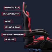 Gaming Chair,With Cushion,Height Adjustable,PU Leather Racing-Style Executive,Reclining Capability,Suitable Office Chair - màu đen - Xem 8