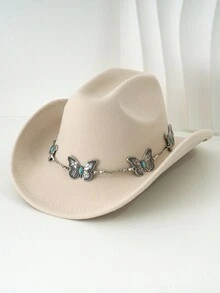 1 Stück universeller weicher Hut Westernhut mit Metall-Schmetterling-Accessoire, ist eine modische Rückkehr zur Schulsaison, geeignet für Western-Themen-Events, Halloween, Rollenspiele, Abschluss, Musikfestivals und Outdoor-Sport