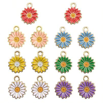 10-30 piezas Dijes de flor de margarita esmaltada de 16x13mm para hacer joyas DIY, accesorios para pendientes, collares y pulseras