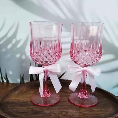 4只/8只粉色可重复使用塑料鸡尾酒/香槟杯，带蝴蝶结，适合各种场合和派对，例如日常居家、聚会、生日派对、圣诞节和酒店餐厅。