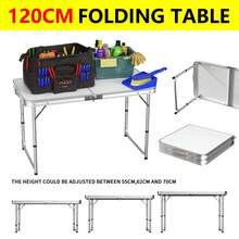 HSHa 2ft/2.5ft/3ft/4ft Folding Table, Aluminum Foldable Rectangle Camping Table, Portable Adjustable Garden Furniture, Outdoor Picnic Travel Table, Kitchen Work Table - White-120cm - View 2